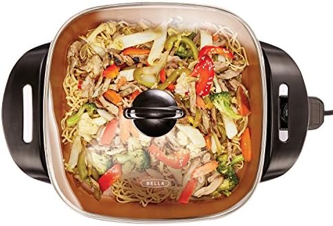 bella 12x12 Electric Skillet & Frying Pan with Glass Lid, Nontoxic, Coppper by bella