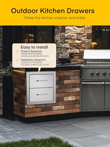 FOHERE Outdoor Kitchen Drawers Stainless Steel Cabinet, 2-Drawer BBQ Access Drawer 14" W x 14.5" H x 23" D Enclosed Built-in Drawer Flush Mount for Outdoor Kitchens & BBQ Islands - Image 3