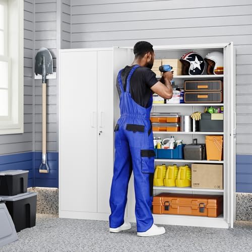 Yizosh Metal Storage Cabinet with Locking Doors and 5 Adjustable Shelves,- 72" Garage Storage White Steel Lockable File Cabinet for Office,Home,Garage - Image 2