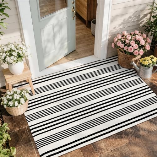 Halloween Door Mat 27.5"x43" Black and White Striped Outdoor Porch Rugs - Image 3