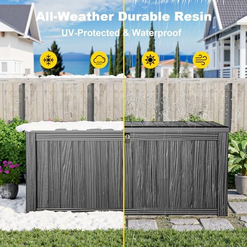 150 Gallon Waterproof Outdoor Storage Box, UV Resistant Resin Deck Box with Hydraulic Rod for Reinforced Stability, Perfect for Patio, Garden, and Pool, Striped Black - Image 7