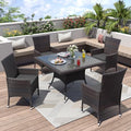 ALAULM 5 Piece Patio Dining Set All-Weather Wicker Outdoor Furniture Set w/Tempered Glass Tabletop, Removable Cushions and Umbrella Hole for Patio, Backyard, Garden, Poolside（Grey） by ALAULM