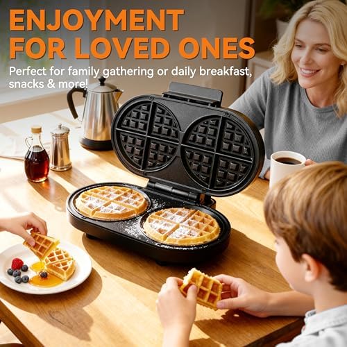 Baker’s Friend Double Belgian Waffle Maker Thick, 2 X 6” Round Waffle Maker, Belgium Waffle Iron, Waflera Electrica with Non-stick Plates, 1200W, Perfect for Kids & Family Breakfast, Graphite - Image 3