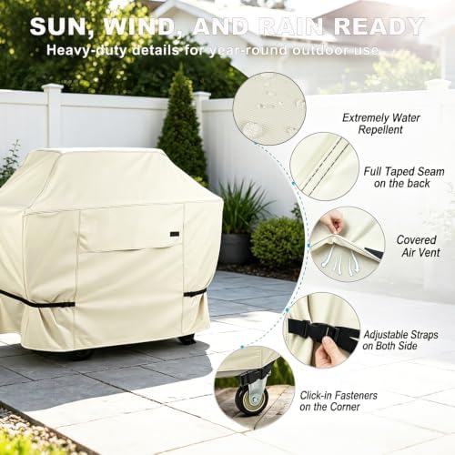 NettyPro Grill Cover for Outdoor Grill 70 inch Waterproof Heavy Duty Gas BBQ Grill Cover for Outside Weber, Char-Broil, Brinkmann, Jenn Air, Nexgrill 3-5 Burners Barbecue, Beige - Image 2