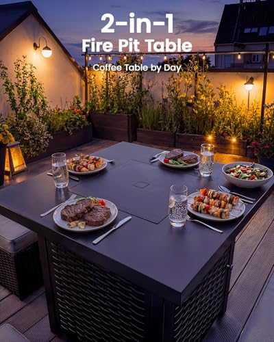 Ciays 28 Inch Propane Fire Pit CSA-Listed Outdoor Fire Pit Table, 50,000 BTU Steel Gas Fire Pits with Lid and Lava Rock, Add Warmth and Ambience to Parties On Patio Deck Garden,Black,CIFPT3-N1 - Image 6