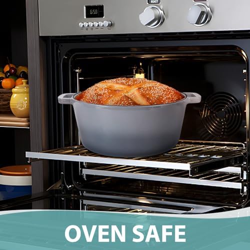 TeamFar 5qt Dutch Oven, Pre-seasoned Cast Iron for Bread Baking, Gray - Image 6
