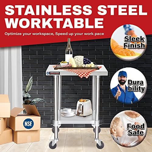 DuraSteel 24x24 NSF Stainless Steel Cart Work Table - Heavy Duty Rolling Food Prep Table - Metal Utility Cart on Wheels Caster, Grill Stand Microwave Outdoor Kitchen Tables Countertop Island Large Top - Image 3