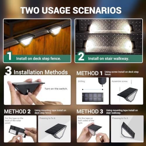 PATIOWIN 20 Pack Solar Step Lights for Outside, 24 LEDs Solar Stair Lights Waterproof IP65, Solar Deck Lights Outdoor Decor for Garden, Porch, Pathway, Patio, Fence, Balcony - Image 6