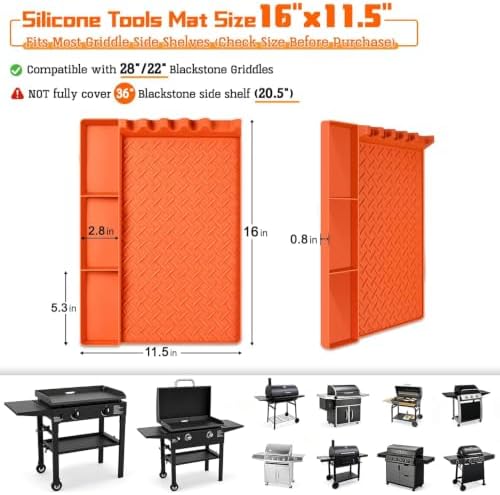 Silicone Grill Mat for Blackstone Griddle Accessories,16x11.5 Inch BBQ Griddle Mat with Drip Pad,Thickened Heat Resistant Side Mats for Outdoor Kitchen,Gifts for Men (Orange) - Image 5