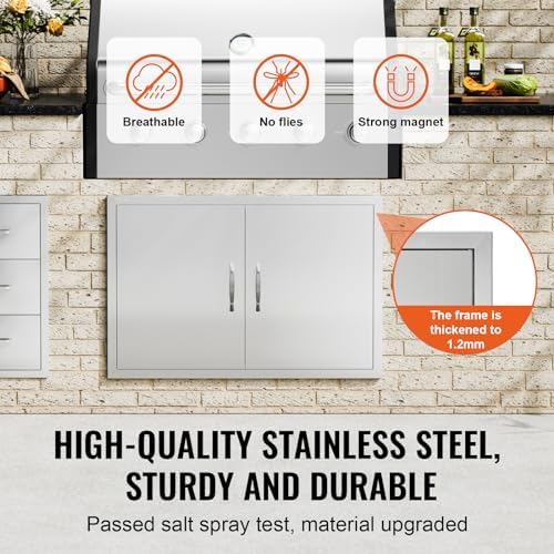 VEVOR BBQ Access Door, 36W x 24H Inch Double Outdoor Kitchen Door, Stainless Steel Flush Mount Door, Wall Vertical Door with Handles, for BBQ Island, Grilling Station, Outside Cabinet, sliver - Image 3
