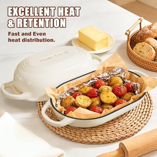 Enameled Cast Iron Dutch Oven for Bread Baking - incl. Sourdough Bread-Baking Supplies like Banneton Bread-Proofing Basket - 5QT Loaf Cast Iron Bread Oven Pan& Meatloaf Pan with Lid, Sour Sough Tools, Lame (Cream White） - Image 6
