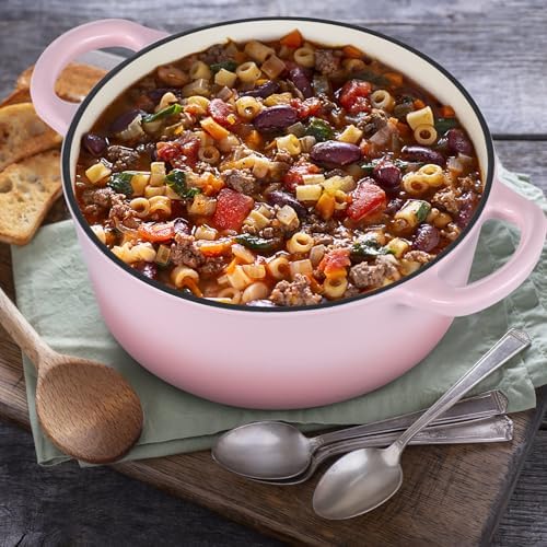 E-far 3 Qt Enameled Cast Iron Dutch Oven with Lid, Small Round Nonstick Dutch Oven Pot for Bread Baking Braising Stews Roasting Cooking, Heavy Duty, Induction & Oven Safe - Pink - Image 6