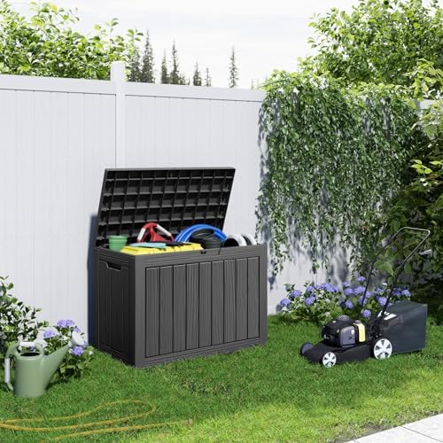 46 Gallon Outdoor Deck Box, Lockable Waterproof Outdoor Storage Boxes For Garden Tools,Indoor Cushions,Accessories Outside Storage Resin Weatherproof Container(Black) - Image 6