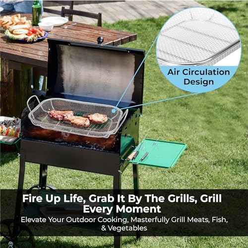 Homi Styes Grill Baskets for Outdoor Grill – 15 x 11-inch Vegetable Grill Basket – Grill Vegetable Basket with Handles – Rustproof Stainless Steel Mesh Veggie Grilling Basket - Image 4