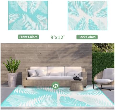 GENIMO Outdoor Rug, Waterproof Plastic Rugs for Patio, 9'x12' Navy White - Image 2