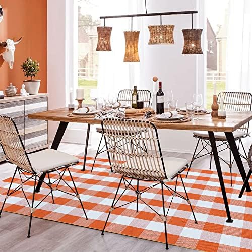 SEEKSEE Halloween Decor Buffalo Plaid Rug 4' x 6' Orange and White Large Front Door Mat, Layering Area Rug, Halloween Rug for Outdoor Patio Entryway Indoor Living Room Kitchen Dining Room Decor - Image 3