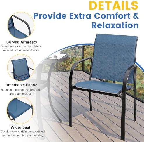 VICLLAX Patio Table and Chair Set of 6, All Weather Metal Round Outdoor Dining Furniture Set-47 Round Outdoor Table and Chairs, Black Tabletop - Image 3
