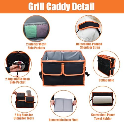 Large Grill Caddy Bag with Paper Towel Holder for Outdoor Grills, Black - Image 4