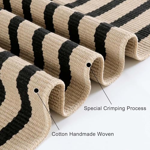 OJIA Washable Outdoor Rug 3'x5' Black and Tan Striped Porch Rug Patio Rugs - Image 5