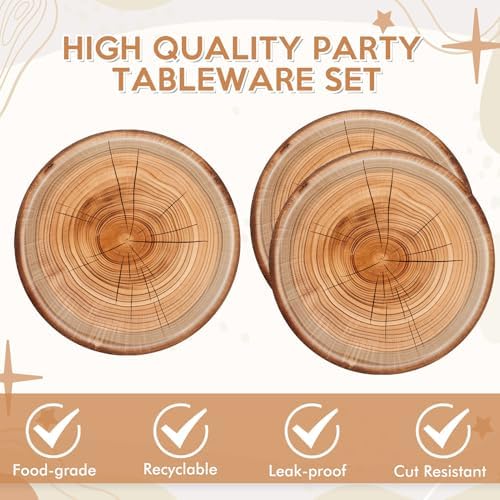 40PCS Hunting Camping Party Supplies Set Wood Grain Paper Plates Napkins - Image 3