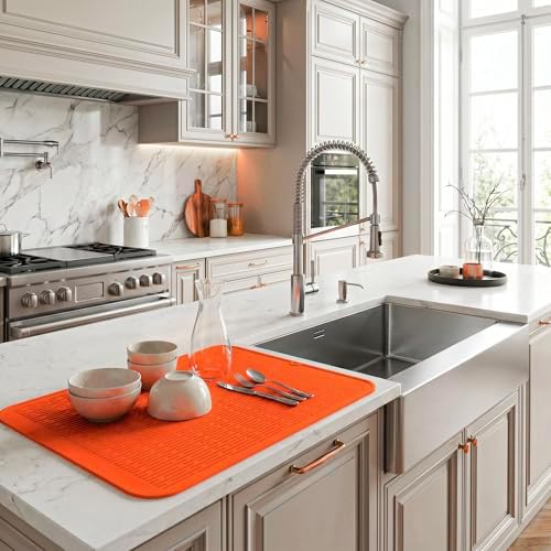 MicoYang Silicone Dish Drying Mat for Multiple Usage,Easy clean,Eco-friendly,Heat-resistant Silicone Mat for Kitchen Counter or Sink,Refrigerator or Drawer Liner Orange 3XL 28 inches x 18 inches - Image 5