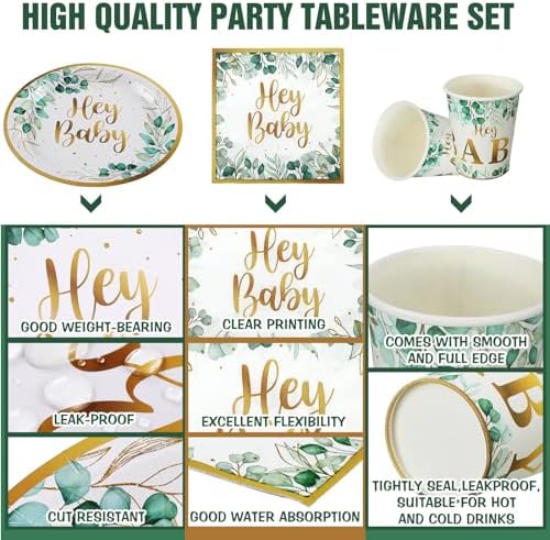 200 Pcs Sage Green Baby Shower Decorations, Eucalyptus Disposable Plates - Image 3