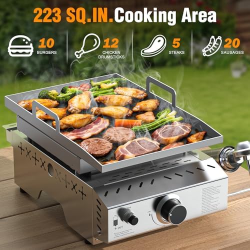 Electactic Stainless Steel Tabletop Grill,18 Inch Portable Propane Grill Griddle with Handle,8000 BTU Flat Top Grill for Camping, Outdoor & Tailgating Barbecue - Image 4