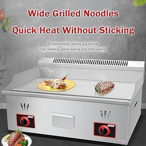 Gas Griddle LPG Commercial Stainless Steel Heavy Duty Restaurant Outdoor Griddle Gas Baking Plate Burger Grill Smooth Double Burners, 2800PA, for BBQ Cooking Steak, Eggs, Pancakes - Image 2