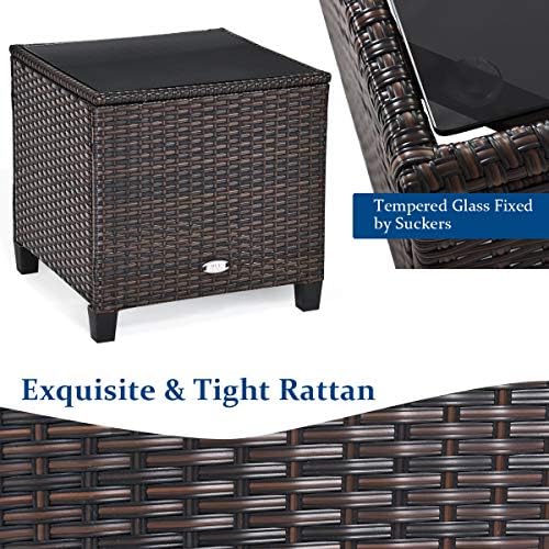 RELAX4LIFE 3 Piece Patio Furniture Set, Wicker Bistro Conversation Set w/ 2 Cushioned Armchairs & Glass Topped Table, Outdoor Rattan Sofa Set Patio Furniture for Porch Balcony Poolside (Navy Blue) - Image 6