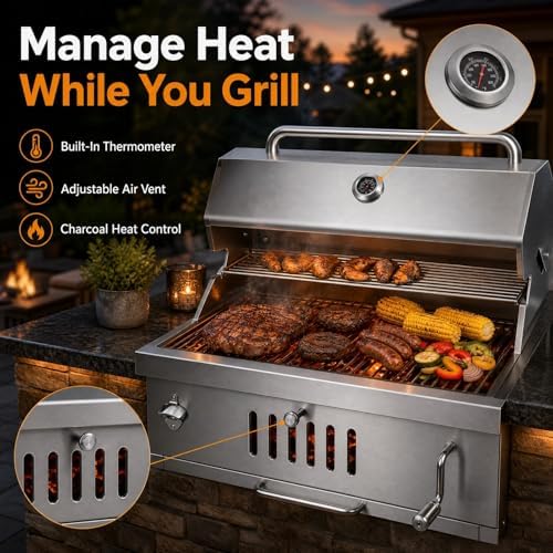 28In Large Built in Charcoal Grills for Outdoor Kitchen Island - Image 4