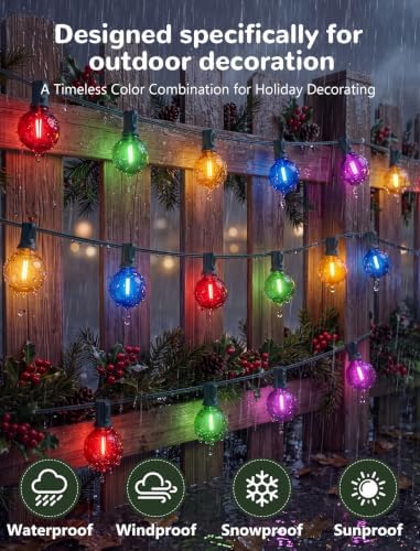 25FT G40 LED Multicolor Outdoor String Lights, 25 Shatterproof Globe Bulbs - Image 6