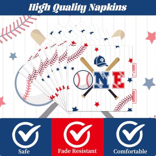 Rookie of the Year First Birthday Decorations, 96Pcs Rookie Year 1st Paper Plates and Napkins Party Tableware Decorations, Baseball Theme One Years Old Forks Decor Supplies for Sports Baby Boy - Image 3