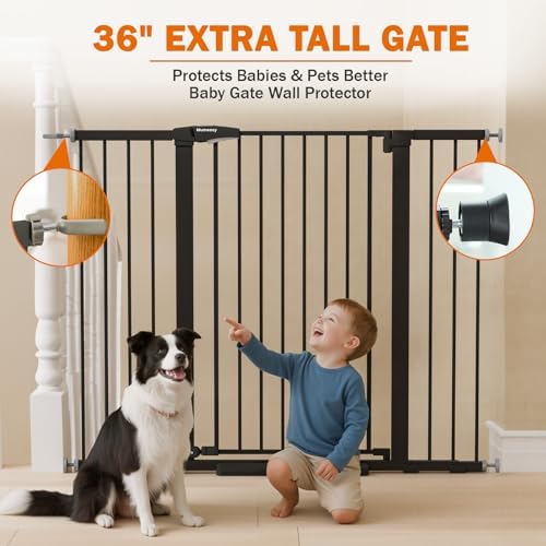 Mumeasy 36" Extra Tall Baby Gate for Stairs, 29.7-51" Wide Dog Gates Indoor for Doorways with Easy Walk Thru, Auto Close Pet Safety Gate for House, Pressure Mounted Metal Child Gate with Door, Black - Image 5