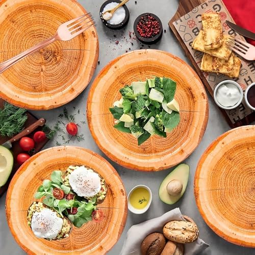 100Pcs Wood Grain Paper Plates Wood Grain Party Supplies 9"&7" Rustic Wood Slice Paper Plates for CampFire Camping Woodland Animal Baby Shower Lumberjack Cut Timber Birthday Party Decorations (100) - Image 7