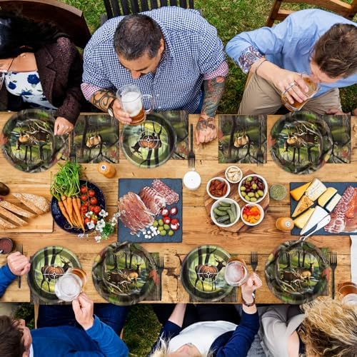 Hunting Camo Party Plates Napkins Deer Hunting Dinnerware Hunter Camo Themed Birthday Party Tableware Set Disposable Forks Dessert Supplies for Outdoor Tournament Events Family Picnic Decors Serves 24 - Image 6