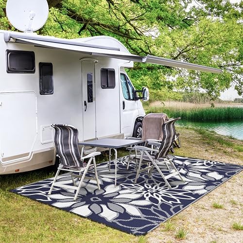 GENIMO Outdoor Rug, Waterproof Plastic Rugs for Patio, 6'x9' Sapphire White - Image 5