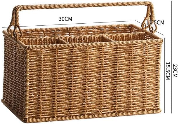 Imitation Rattan Woven Portable Tool Basket Outdoor Picnic Seasoning Bottles Divided Storage Basket - Image 2