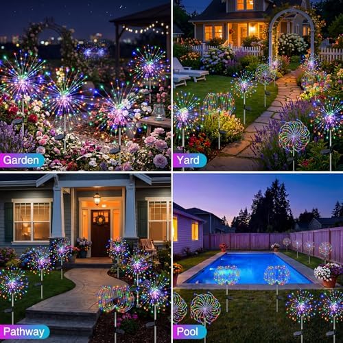 btfarm 3 Pack Solar Garden Lights Outdoor, 8 Modes Firework Lights Outside - Image 5