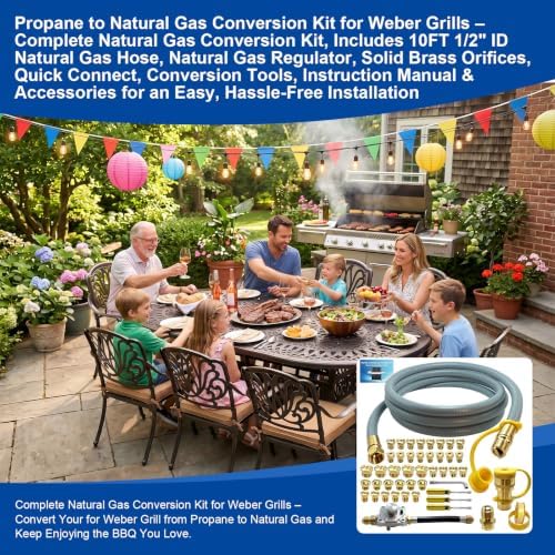 Propane to Natural Gas Conversion Kit for Weber Grill, Complete NG Conversion Kit for Weber Genesis, Genesis II,Spirit,Spirit II & Summit Grills,10FT Hose,Regulator,Orifices,Quick Connect,Tools,Manual - Image 2