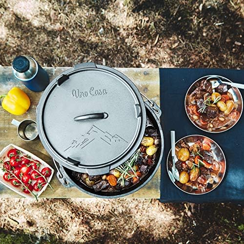 Uno Casa 6 Qt Cast Iron Dutch Oven for Camping | Skillet Lid, Lifter, Tote - Image 6