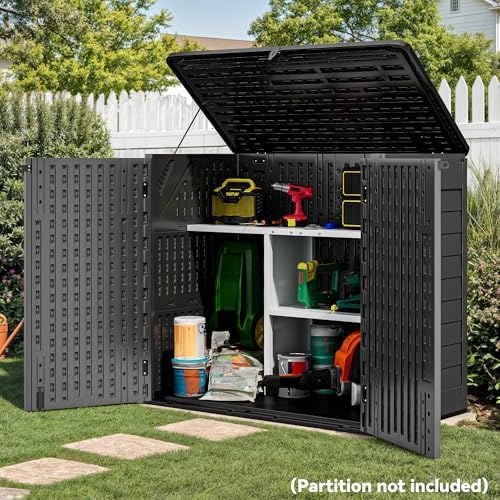 YITAHOME 30 Cu Ft Outdoor Storage Shed, Waterproof Storage Cabinet for Bike & Garden Shed, Horizontal Outdoor Storage Shed for Garage, Pool Storage, Dark Gray & Black - Image 4