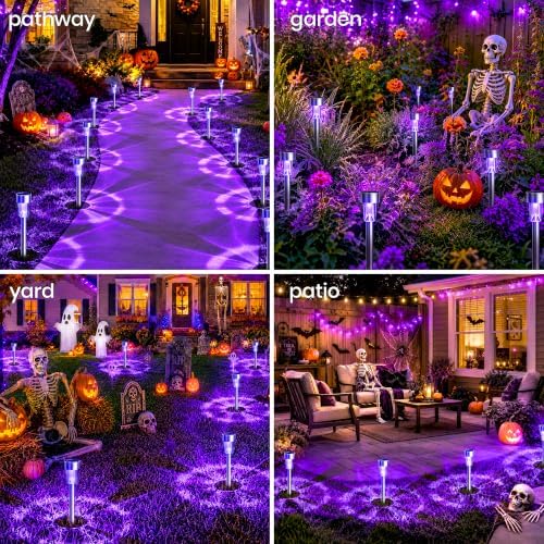 GIGALUMI 24 Pack Purple Solar Halloween Lights,Outdoor Halloween Decoration - Image 3
