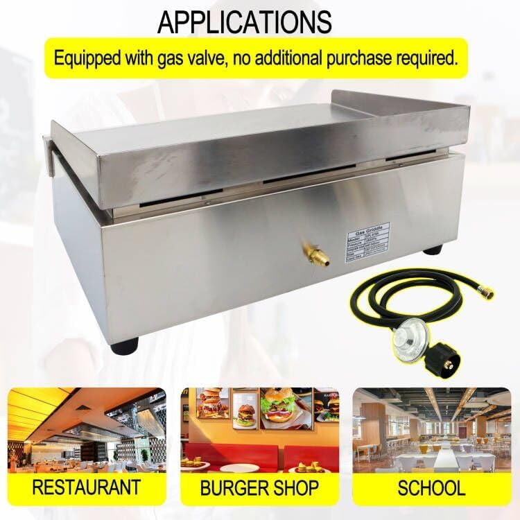 TECHTONGDA LPG Gas Grill Griddle, Stainless Steel Commercial Countertop Griddle Flat Top Grill, Restaurant Teppanyaki, BBQ Plate Grill with Adjustable Temperature Control, 21.26"x13.39", 2800Pa - Image 5