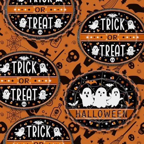 50 Pcs Halloween Paper Plates Set - Large Disposable Ghost Oval Dinner Dessert Plates, Cute Halloween Printed Paper Plates Tableware for Happy Halloween Party Decorations Supplies Table Decor - Image 7