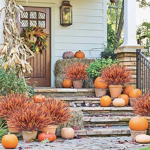 20 Bundles Artificial Lavender Flowers for Outdoors - UV Resistant Faux Fall Flowers, Fake Plastic Shrubs Plants for Home Garden Porch Autumn Decor - Image 3