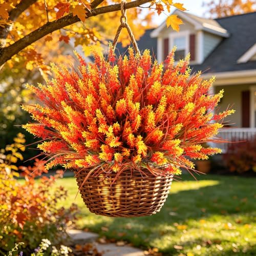24 Bundles Fall Faux Outdoor Plants, UV Resistant Artificial Fake Lavender with Monkey Grass, Realistic Faux Lavender Greenery Shrubs for Patio Porch Yard Garden Pathway Window Box Fall Home Decor - Image 4