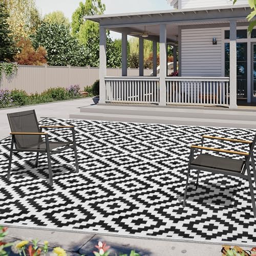 SAND MINE Waterproof Outdoor Rug 8x10 ft, Plastic Reversible Rug, Modern Area Rug, Large Floor Mat for Outdoors, RV, Patio, Backyard, Deck, Picnic, Beach, Camping (8' x 10', Black & White Lattice) - Image 5