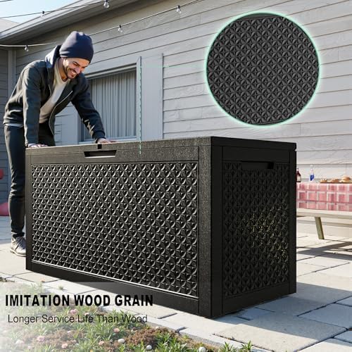 PatioZen 121 Gallon Resin Deck Box, Lockable Outdoor Storage Box for Patio Cushions Storage Furniture,Garden Tools, Pool Supplies, Weatherproof and UV Resistant (Black) - Image 2