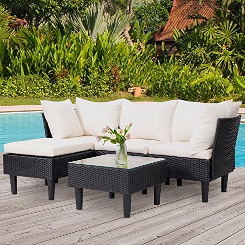 FDW 5-Piece Patio Furniture Set | Khaki | Outdoor Wicker Furniture - Image 6