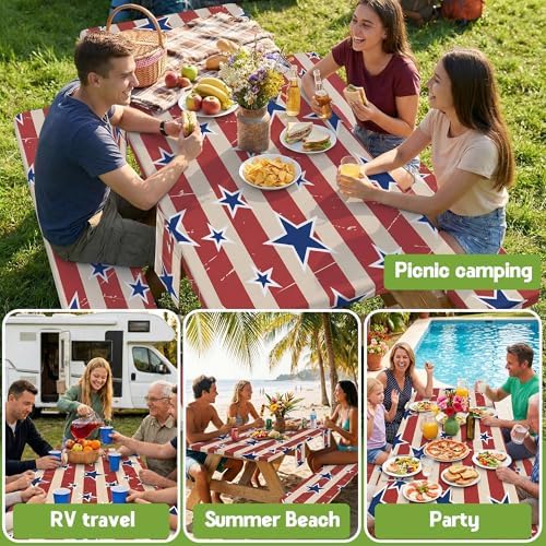Picnic Table Cover with Bench Covers Waterproof Vinyl Elastic Rectangle Fitted Table Cloth Camping Lovers Essentials Rv Car Travel Overlanding Outdoor Roadtrip Road Trip Women Men Camper Gifts 6 Foot - Image 6